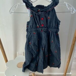 Gymboree Girls denim Cherry Embroidered Sleeveless Cotton Sundress 4T
